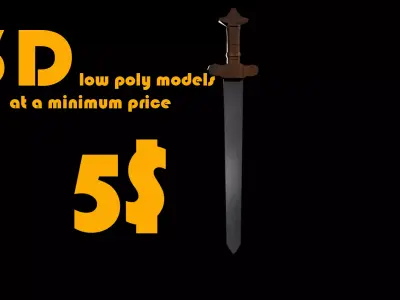 Low Poly Sword Game Ready 3D Model Low-poly 3D model