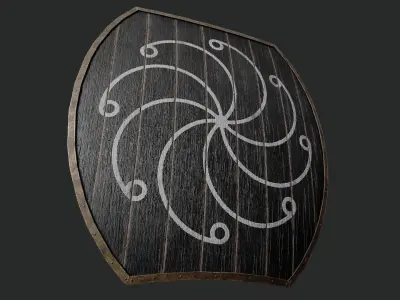 Slavic hybrid shield-painted black with radial symbol Low-poly 3D model