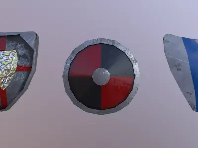 Low Poly Shileds three different shields Free low-poly 3D model