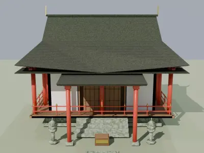 Japanese Buddhist Temple Hondo Low Poly 3D Model  Low-poly 3D model
