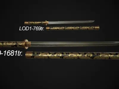 Wakizashi Cane Low-poly 3D model
