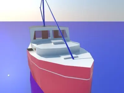 BOAT low poly fishing on water Low-poly 3D model
