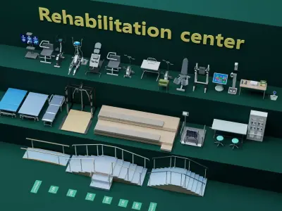 Rehabilitation Center Therapy Equipment Pack PBR Game Ready Low-poly 3D model