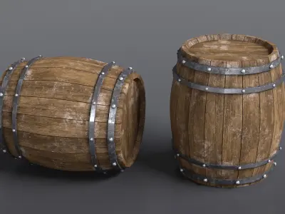 BARREL two wooden barrels with rivets Low-poly 3D model