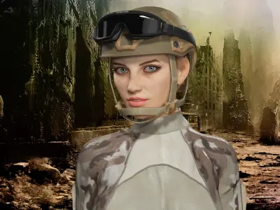 female soldier full rigged - game ready - animated  Low-poly 3D model