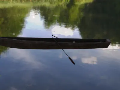 Low poly boat wooden floating in water Low-poly 3D model