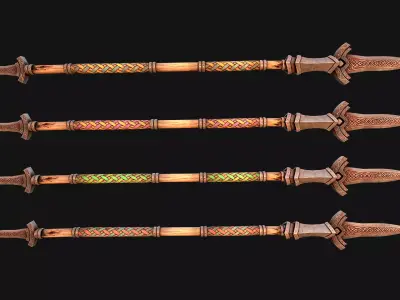 Medieval Wooden Spear Colored Weapon Pack Low-poly 3D model