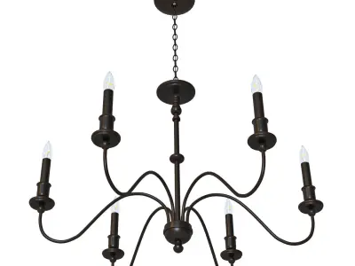 Six Light Chandelier in Matte Black 3D model