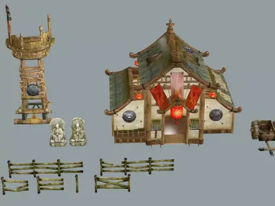 Ancient Japanese Village House 3D Model Low-poly 3D model