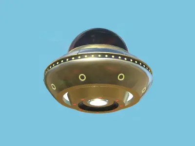 Cartoon UFO A6 - SciFi Flying Saucer - Silver Gold Low-poly 3D model