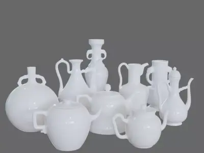 Chinese Classic Sytle Pocelain Pot Collection - 9 models 3D model