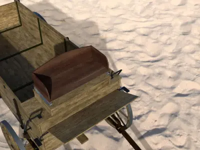 Wagon old wooden cart on beach Low-poly 3D model