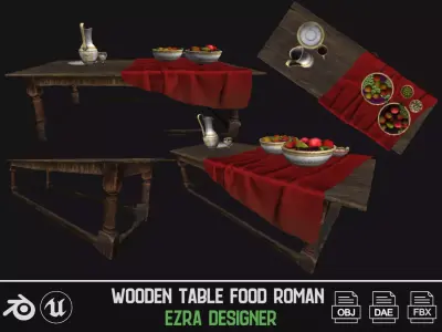 Wooden Table Food Roman  Low-poly 3D model