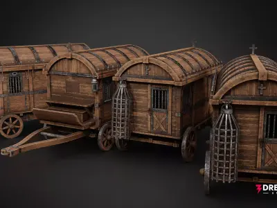 Medieval Prison Carriage - Iron-Bound Prisoner Wagon Low-poly 3D model