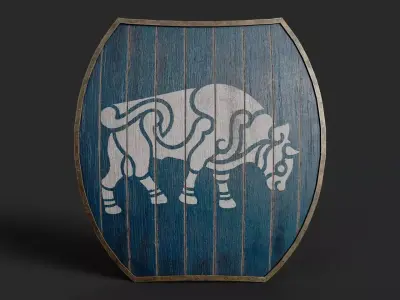 Slavic hybrid shield-painted blue with bull symbol Low-poly 3D model