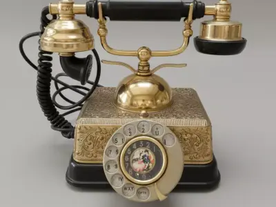 Vintage Brass Rotary Telephone 3D Model 3D model