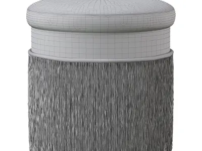 BLUSH MAUVE PINK LONG FRINGED ROUND VELVET OTTOMAN FOOTSTOOL 3D model