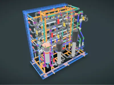 1000Lh RO System with Auto CIP with 4 Membranes 4040 3D model