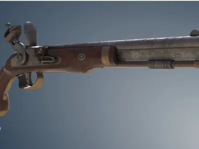 Harpers Ferry Flintlock Pistol Low-poly 3D model
