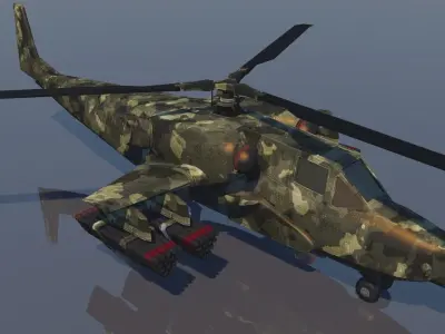 Low poly VR AR game ready Gunship Helicopter VR AR  Low-poly 3D model