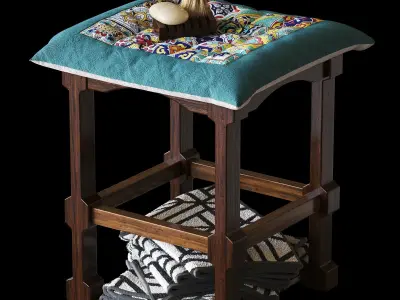 Towels on a stool Low-poly 3D model