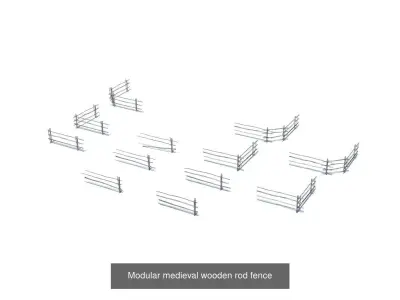 Modular medieval wooden fences and barrier pack 3D Model Collection