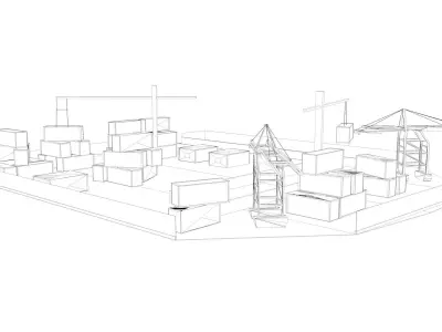 3D Seaport three different colored shipping containers Low-poly 3D model