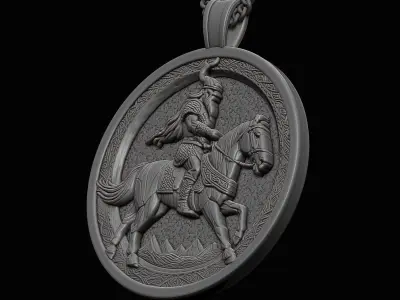 viking man with horse pendant design STL 3D print model