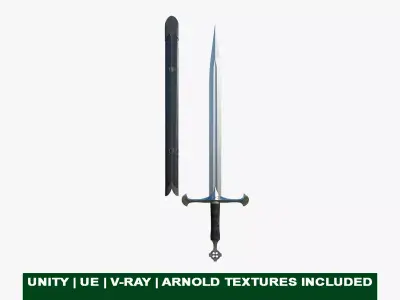 Sword 02 PBR Unity UE V-Ray Arnold Textures Included Low-poly 3D model