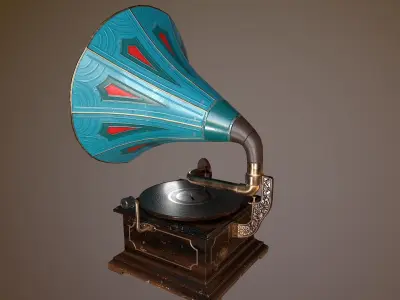 Gramophone LowPoly PBR GameReady Unity Unreal Low-poly 3D model