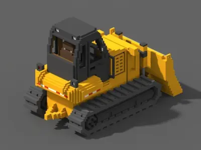 Voxel Bulldozer Low-poly 3D model