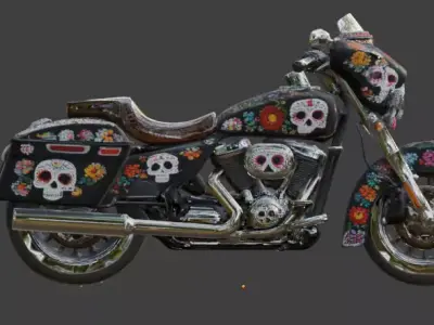 Mexican Dia de los Muertos Bagger Cruiser Motorcycle 3d Low-poly 3D model