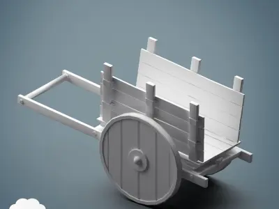 PBR Low Poly Medieval Wooden Cart Low-poly 3D model
