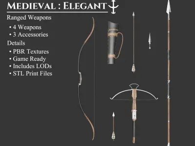 Medieval Collection Elegant Ranged Weapons 3D Model Pack
