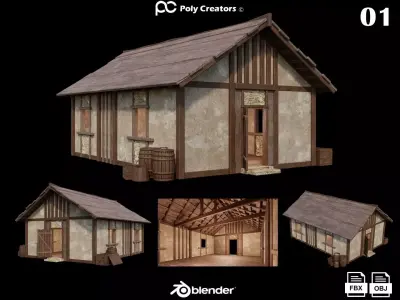 Medieval House 01 - 4K Textures Game Ready Low-poly 3D model