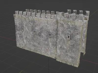 Castle Wall Section and Tower - Game Asset Low-poly 3D model