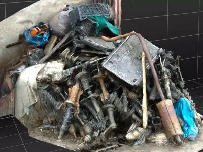 3D Scanned Car Parts Garbage Pile Free 3D model