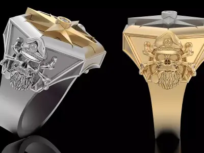 Pirate compass ring silver gold printable jewelry 3D model 3D print model