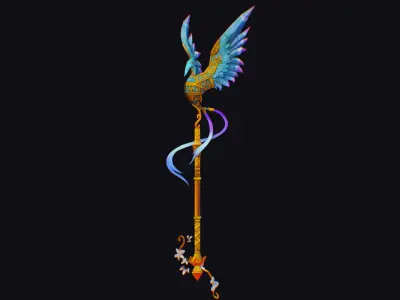 Magical Staff Phoenix Bird Wizard Wand Stick Props Item Low-poly 3D model