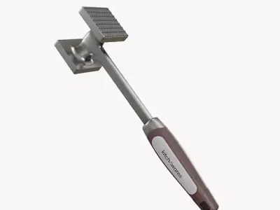 Meat Hammer Kitchnwares with brown rubber handle Low-poly 3D model