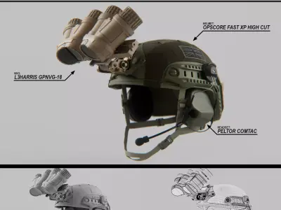 Ops Core FAST - GPNVG-18 -  Peltor Comtac - High Detail 3D model