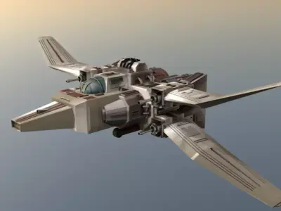 Spaceship 3D model fighter jet flying in sky 3D model