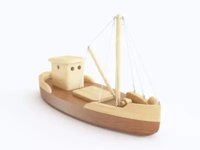 Wooden toy ship 02 3D model