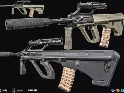 Steyr Aug   Assault Rifle   with Silencer Low-poly 3D model