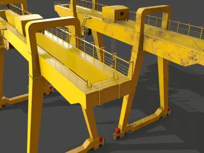 PBR Double Girder Gantry Crane V1 - Yellow Light Low-poly 3D model