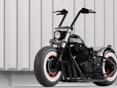 Black Chopper Motorcycle 3D model