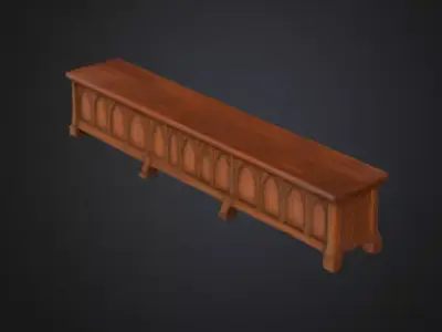 Gothic Wooden Bench Low-poly 3D model