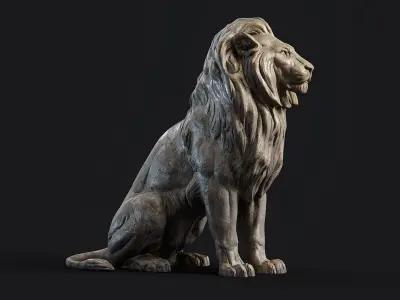 Sitting Lion Sculpture PBR Low-poly 3D model
