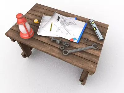 Low Poly Upgrade Table Crafting Workbench Game Ready Station Low-poly 3D model