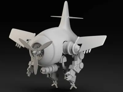 High Poly Conceptual Aircraft Engine Robot Base Mesh 3D model